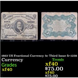 1863 US Fractional Currency 5c Third Issue fr-1238 Grades xf