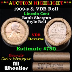 Lincoln Wheat cent 1c orig roll, 1909-s end, VDB other end Grades