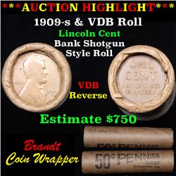 Lincoln Wheat cent 1c orig roll, 1909-s end, VDB other end Grades