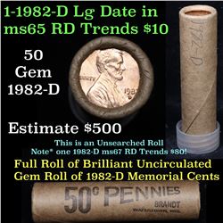 Uncirculated shotgun Lincoln 1c roll, 1982-d Copper Large Date 50 pcs Brinks Wrapper  Grades