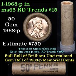 Uncirculated Shotgun Lincoln 1c roll, 1968-p 50 pcs Brinks Wrapper  Grades