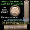 Image 1 : Uncirculated Shotgun Lincoln 1c roll, 1960-d small date 50 pcs Brinks Wrapper  Grades