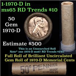Uncirculated Shotgun Lincoln 1c roll, 1970-d 50 pcs Brinks Wrapper  Grades
