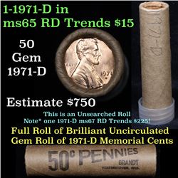 Uncirculated Shotgun Lincoln 1c roll, 1971-d 50 pcs Brinks Wrapper  Grades