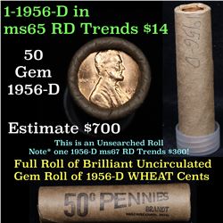 Uncirculated Shotgun Lincoln 1c roll, 1956-d 50 pcs Brinks Wrapper  Grades