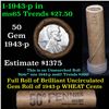 Image 1 : Uncirculated Shotgun Lincoln 1c roll, 1943-p Steel cent 50 pcs Brinks Wrapper  Grades