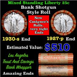 Mixed Standing Liberty 25c orig shotgun roll, 1930-s, 1927-p other end Los Angeles Trust And Savings
