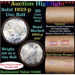 ***Auction Highlight*** 1923-p Uncirculated Peace Dollar Shotgun Roll (fc)