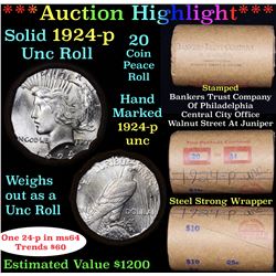 ***Auction Highlight*** 1924-p Uncirculated Peace Dollar Shotgun Roll (fc)