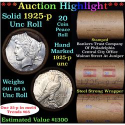 ***Auction Highlight*** 1925-p Uncirculated Peace Dollar Shotgun Roll (fc)