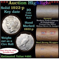 ***Auction Highlight*** Full solid date 1922-p Peace silver dollar roll. (fc)