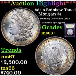 ***Auction Highlight*** 1884-o Rainbow Toned Morgan Dollar $1 Graded GEM++ Unc By USCG (fc)