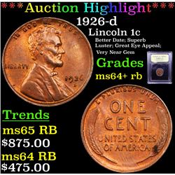 ***Auction Highlight*** 1926-d Lincoln Cent 1c Graded Choice+ Unc RB By USCG (fc)