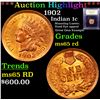 Image 1 : ***Auction Highlight*** 1902 Indian Cent 1c Graded GEM Unc RD By USCG (fc)