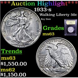 ***Auction Highlight*** 1933-s Walking Liberty Half Dollar 50c Graded Select Unc By USCG (fc)