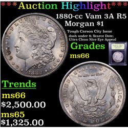 ***Auction Highlight*** 1880-cc Vam 3A R5 Morgan Dollar $1 Graded GEM+ Unc By USCG (fc)