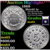 Image 1 : ***Auction Highlight*** 1869 Shield Nickel 5c Graded GEM Unc By USCG (fc)