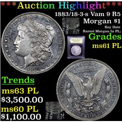 ***Auction Highlight*** 1883/18-3-s Vam 9 R5 Morgan Dollar $1 Graded Unc+ PL By USCG (fc)