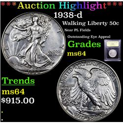 ***Auction Highlight*** 1938-d Walking Liberty Half Dollar 50c Graded Choice Unc By USCG (fc)
