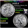 Image 1 : ***Auction Highlight*** 1938-d Walking Liberty Half Dollar 50c Graded Choice Unc By USCG (fc)