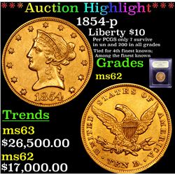***Auction Highlight*** 1854-p Gold Liberty Eagle $10 Graded Select Unc BY USCG (fc)