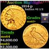 Image 1 : ***Auction Highlight*** 1914-p Gold Indian Quarter Eagle $2 1/2 Graded Select+ Unc By USCG (fc)