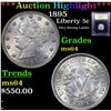 Image 1 : ***Auction Highlight*** 1895 Liberty Nickel 5c Graded Choice Unc By USCG (fc)