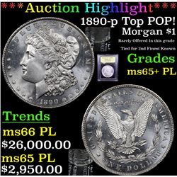 ***Auction Highlight*** 1890-p Top POP! Morgan Dollar $1 Graded GEM+ PL By USCG (fc)