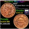 Image 1 : ***Auction Highlight*** 1857 Braided Hair Half Cent 1/2c Graded Choice Unc RB By USCG (fc)