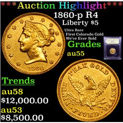 ***Auction Highlight*** 1860-p R4 Clark & Gruber Half Eagle $5 Graded Choice AU By USCG (fc)