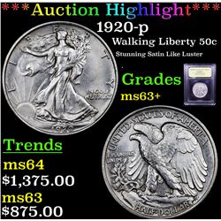 ***Auction Highlight*** 1920-p Walking Liberty Half Dollar 50c Graded Select+ Unc By USCG (fc)