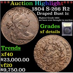 ***Auction Highlight*** 1804 S-266 R2 Draped Bust Large Cent 1c Graded xf details By USCG (fc)