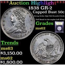 ***Auction Highlight*** 1838 GR-2 Capped Bust Half Dollar 50c Graded Select Unc By USCG (fc)
