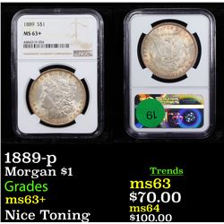 NGC 1889-p Morgan Dollar $1 Graded ms63+ By NGC