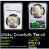 Image 1 : NGC 1922-p Colorfully Toned Peace Dollar $1 Graded ms63 By NGC