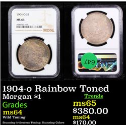 1904-o Rainbow Toned Morgan Dollar $1 Graded ms64 By NGC