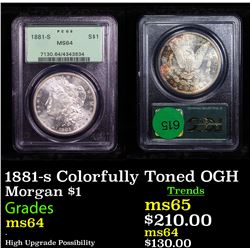 PCGS 1881-s Colorfully Toned OGH Morgan Dollar $1 Graded ms64 By PCGS