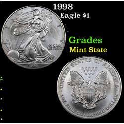 1998 Silver Eagle Dollar $1 Grades Mint State