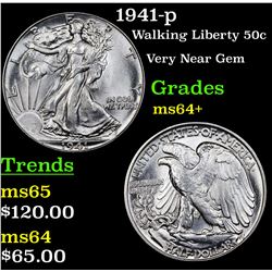 1941-p Walking Liberty Half Dollar 50c Grades Choice+ Unc