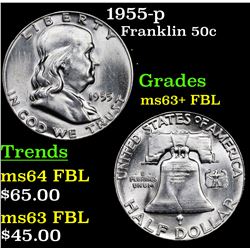 1955-p Franklin Half Dollar 50c Grades Select Unc+ FBL