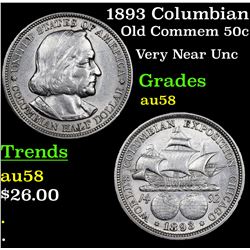 1893 Columbian Old Commem Half Dollar 50c Grades Choice AU/BU Slider