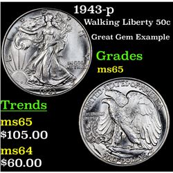 1943-p Walking Liberty Half Dollar 50c Grades GEM Unc