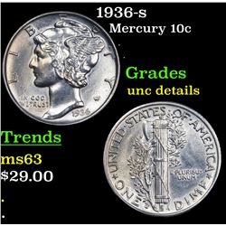 1936-s Mercury Dime 10c Grades Unc Details