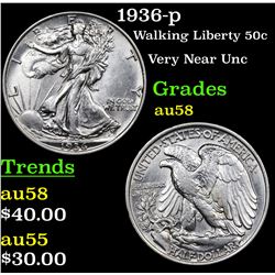 1936-p Walking Liberty Half Dollar 50c Grades Choice AU/BU Slider