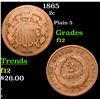 Image 1 : 1865 Two Cent Piece 2c Grades f, fine