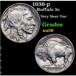 1936-p Buffalo Nickel 5c Grades Choice AU/BU Slider