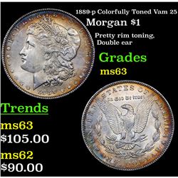 1889-p Colorfully Toned Vam 25 Morgan Dollar $1 Grades Select Unc