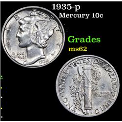 1935-p Mercury Dime 10c Grades Select Unc