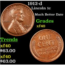 1912-d Lincoln Cent 1c Grades xf