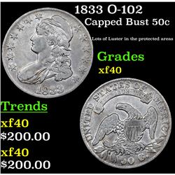 1833 O-102 Capped Bust Half Dollar 50c Grades xf